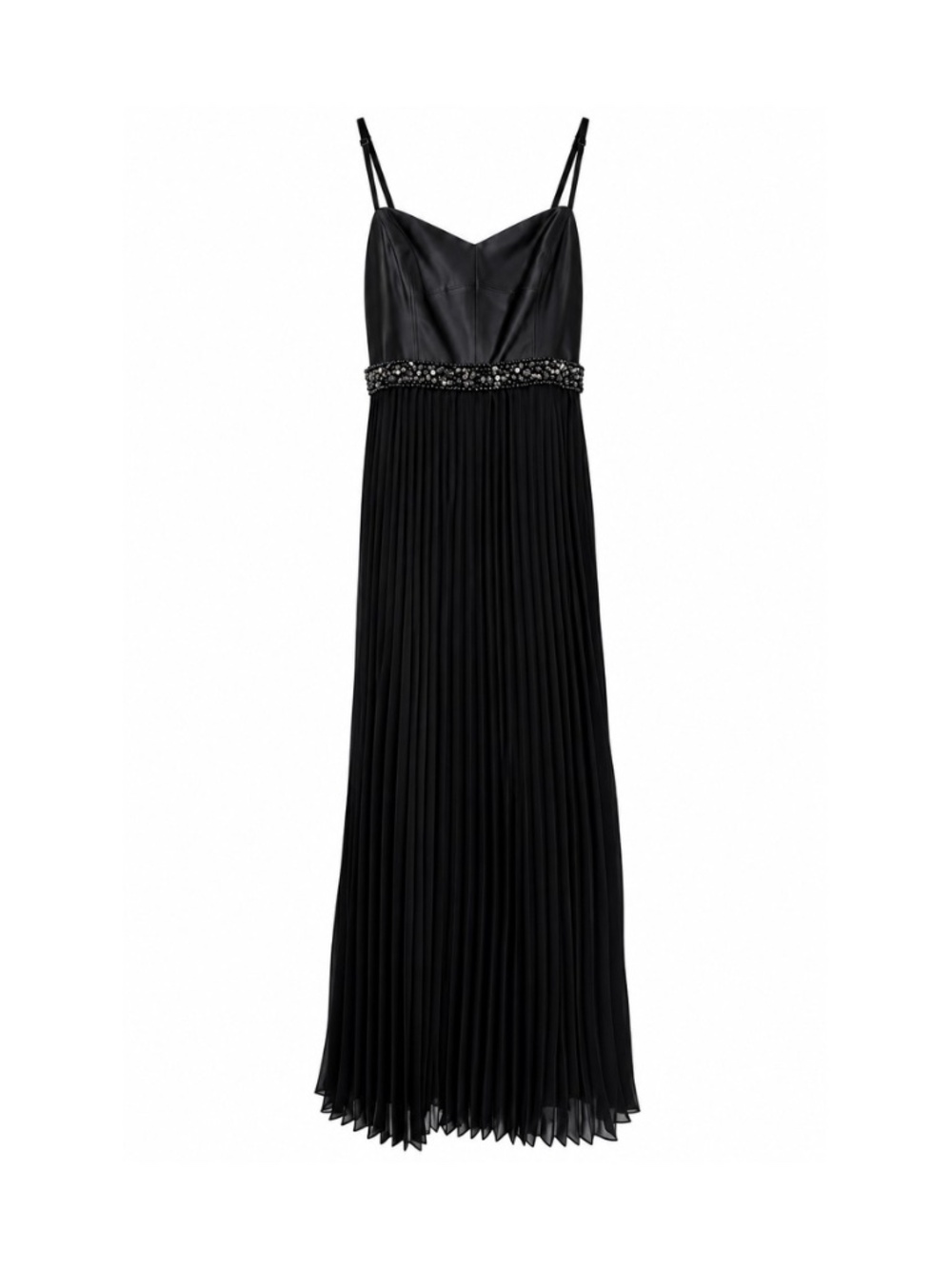 Laundry Shelli Segal Black Faux Leather Pleated Beaded Maxi Dress 6
